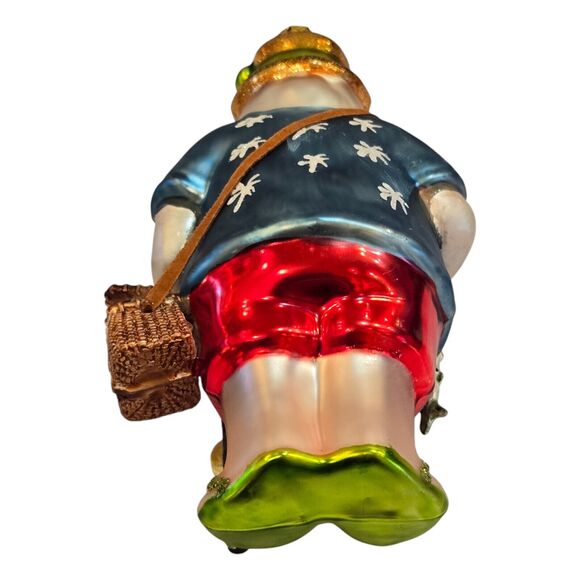 Vacation Hippie Flip Flop Fishing Rod Tiki Santa Claus 5" Blown Glass Ornament - Picture 12 of 12